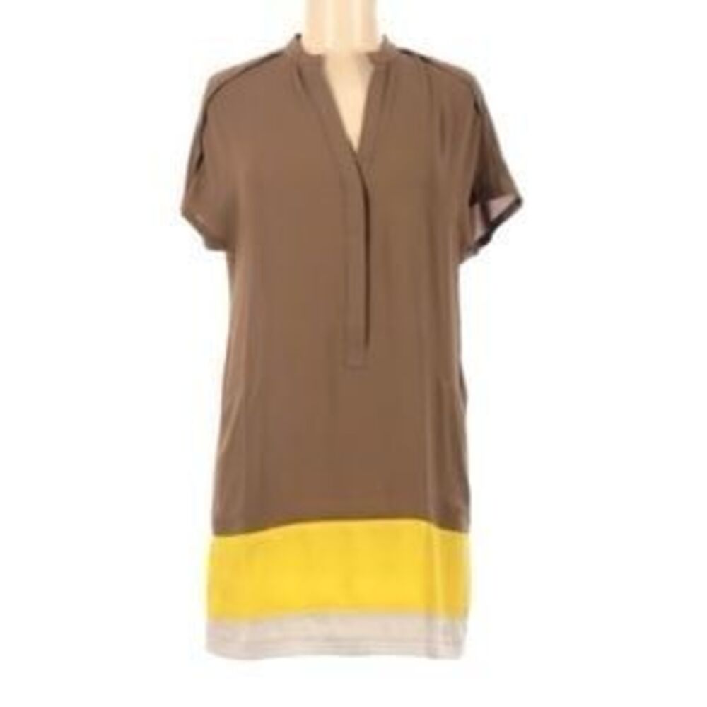BCBG MAXAZRIA Blaire Brown Yellow Tart Combo Colorblock Tunic Shirt Dress S